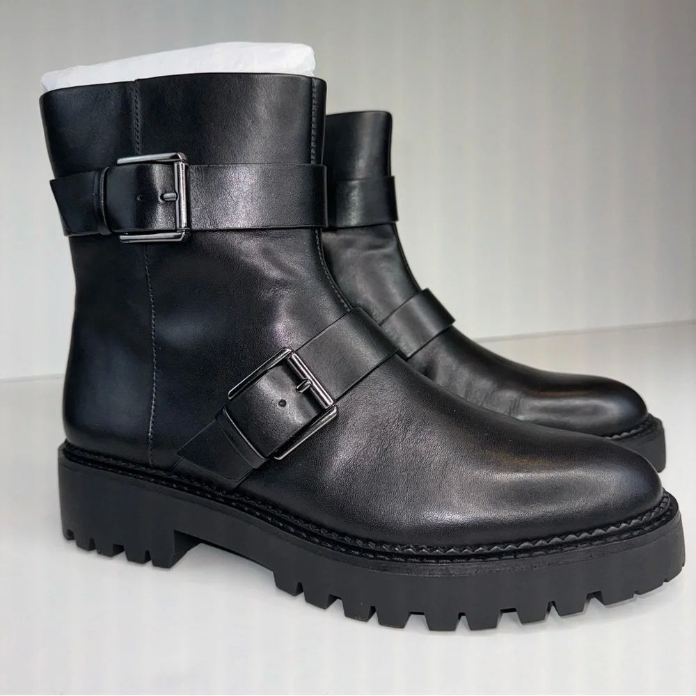 Nordstrom Macombs Water Resistant Moto Boot Leather NEW 8.5 Black